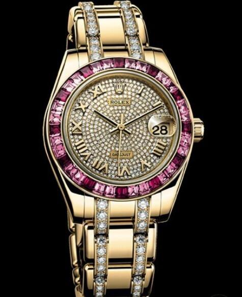 Replica Rolex Watch Rolex Datejust Pearlmaster 34 Oyster Perpetual 81348 SARO - 74868 Yellow Gold - Diamonds and Sapphires